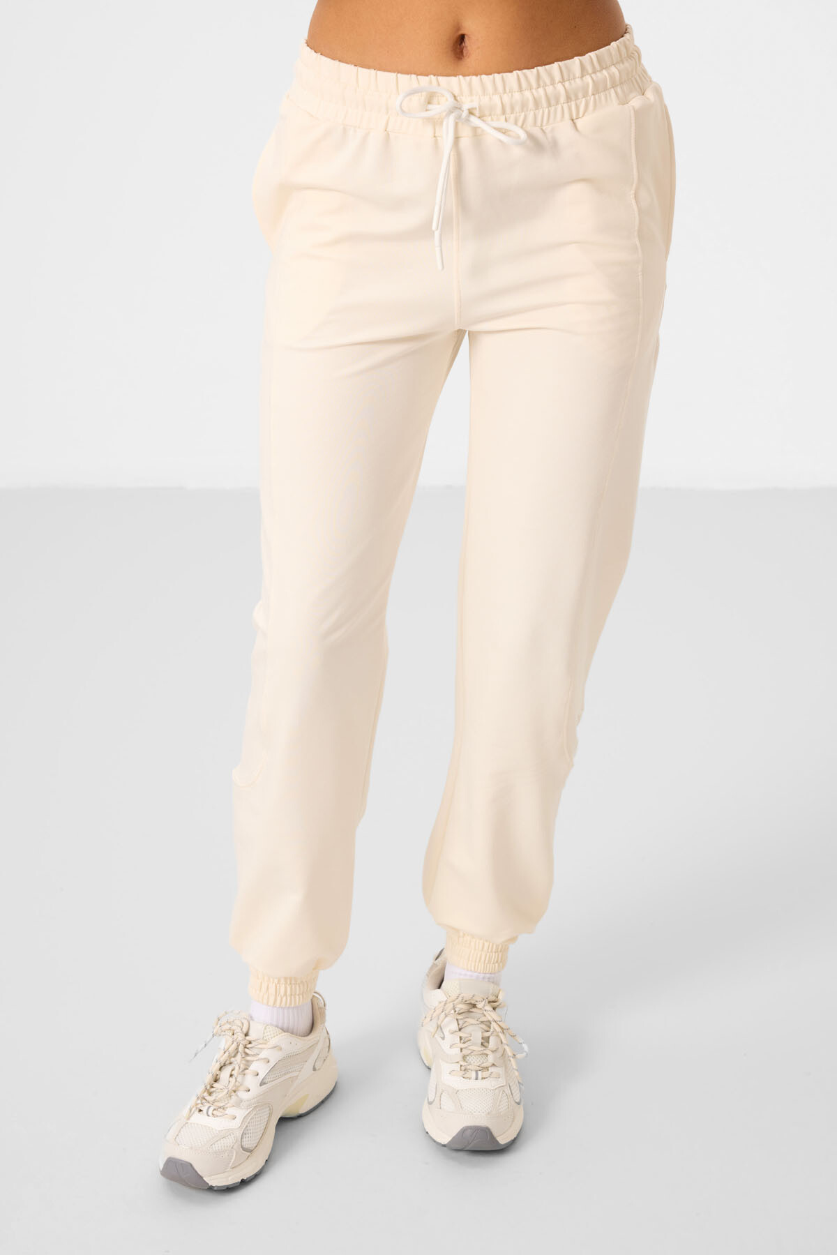 Ekru O Yaka Basic Oversize Kadın Eşofman Tunik Takım - 95347 - TOMMYLIFE (1)