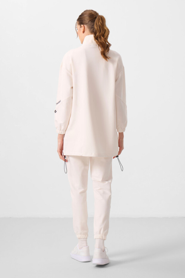 Ekru Dik Yaka Fermuarlı Rahat Form Kadın Eşofman Tunik Takım - 95345 - 7