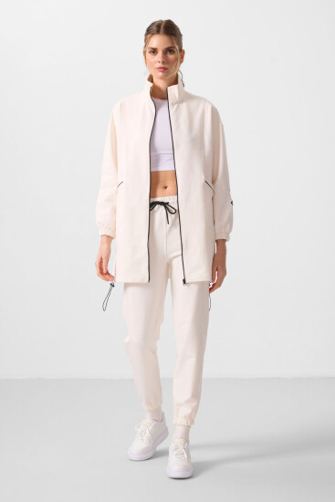 Ekru Dik Yaka Fermuarlı Rahat Form Kadın Eşofman Tunik Takım - 95345 - TOMMYLIFE