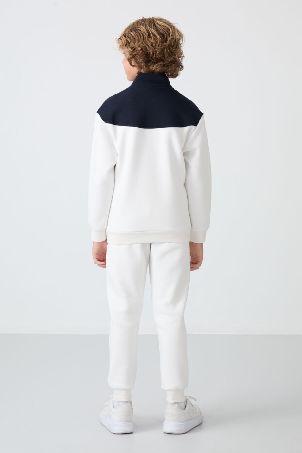 Ekru Pamuklu Kalın İçi Tüylü Yumuşak Dokulu Standart Fit Nakışlı Erkek Çocuk Eşofman Takım - 11240 - 6