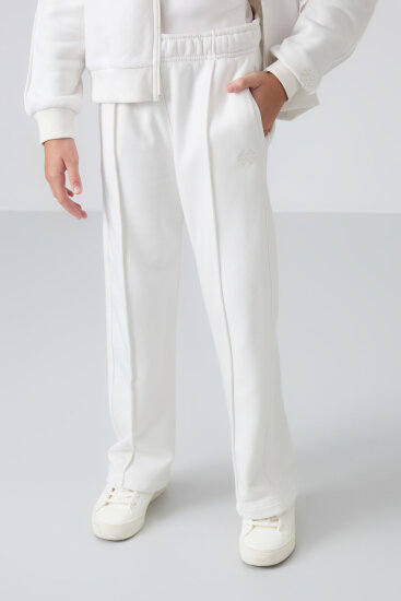 Ekru Pamuklu İçi Tüylü Yumuşak Dokulu Standart Fit Nakışlı Kız Çocuk Eşofman Takım - 75161 - TOMMYLIFE (1)