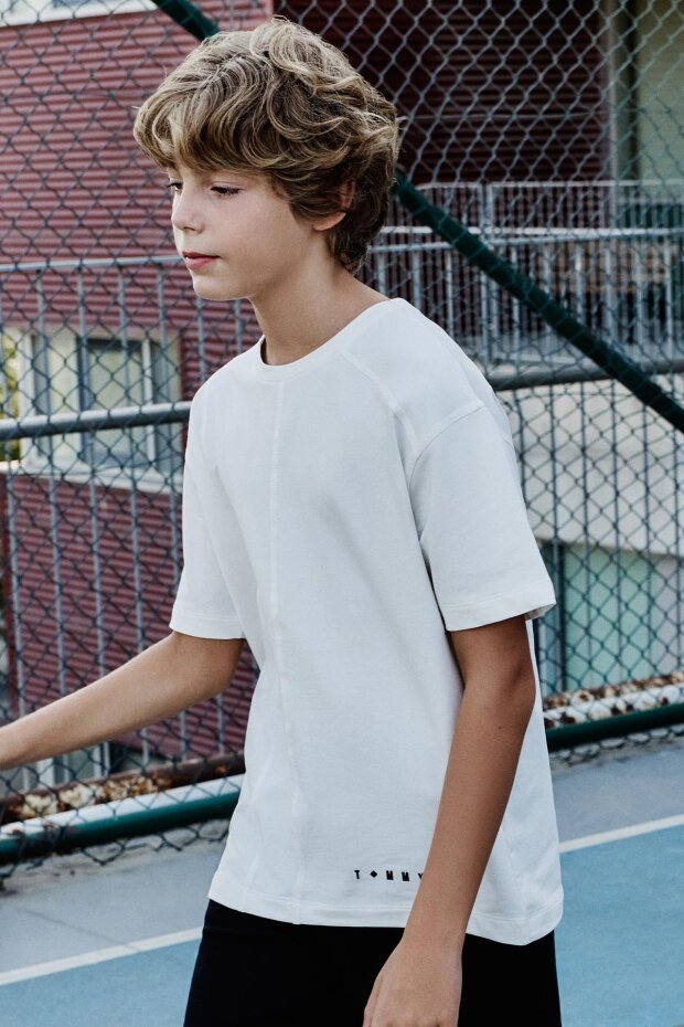 Ekru Pamuklu Yumuşak Dokulu Oversize Basic Erkek Çocuk T-Shirt - 11297 - 2