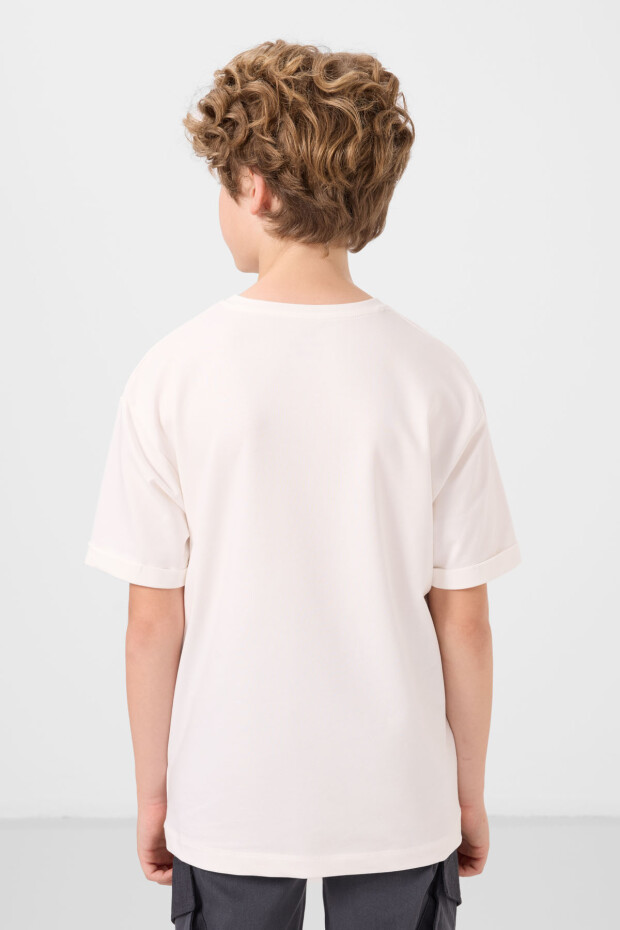 Ekru Pamuklu Yumuşak Dokulu Oversize Baskılı Erkek Çocuk T-Shirt - 11301 - 5