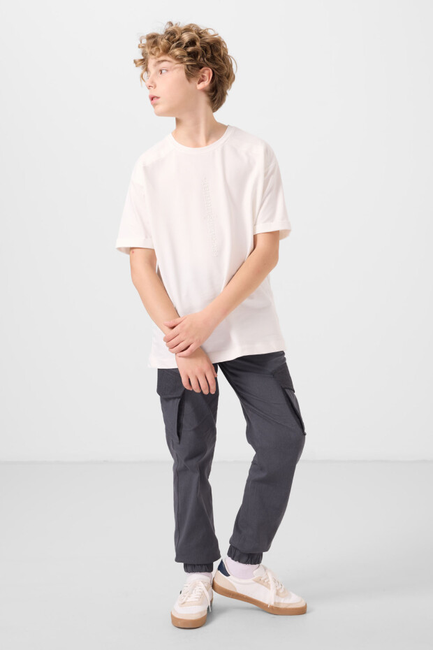 Ekru Pamuklu Yumuşak Dokulu Oversize Baskılı Erkek Çocuk T-Shirt - 11301 - 2