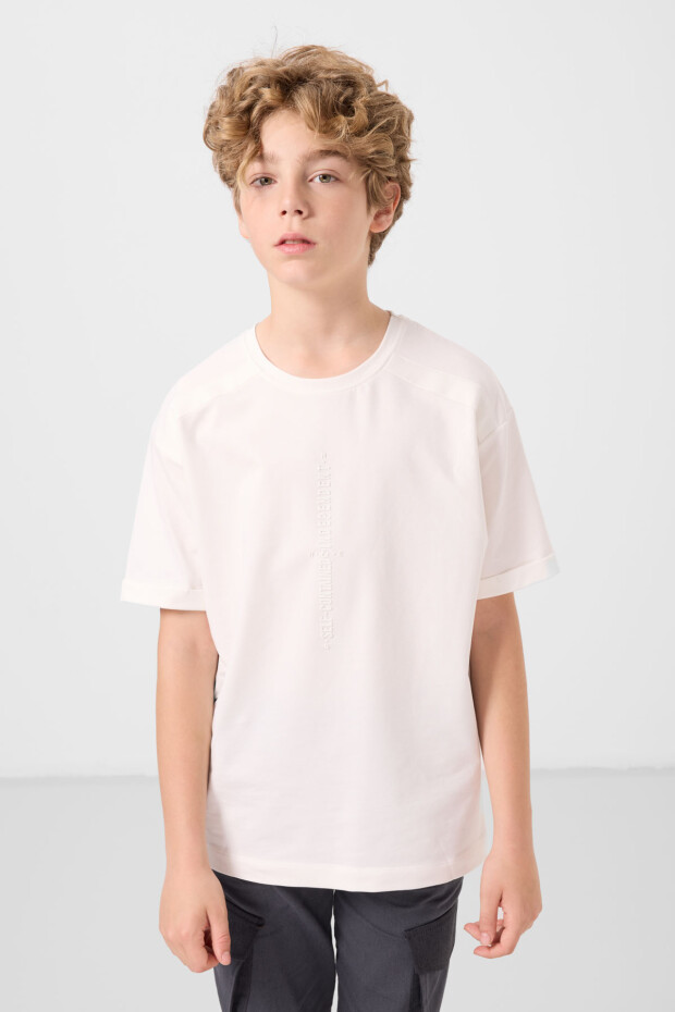 Ekru Pamuklu Yumuşak Dokulu Oversize Baskılı Erkek Çocuk T-Shirt - 11301 - 3
