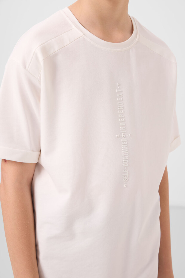 Ekru Pamuklu Yumuşak Dokulu Oversize Baskılı Erkek Çocuk T-Shirt - 11301 - 4