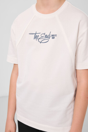 Ekru Pamuklu Yumuşak Dokulu Oversize Baskılı Erkek Çocuk T-Shirt - 11285 - Thumbnail