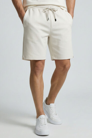 Ekru Standart Fit Basic Arka Cepli Erkek Şort - 81314 - TOMMYLIFE