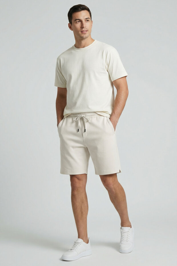 Ekru Standart Fit Basic Arka Cepli Erkek Şort - 88314 - 2