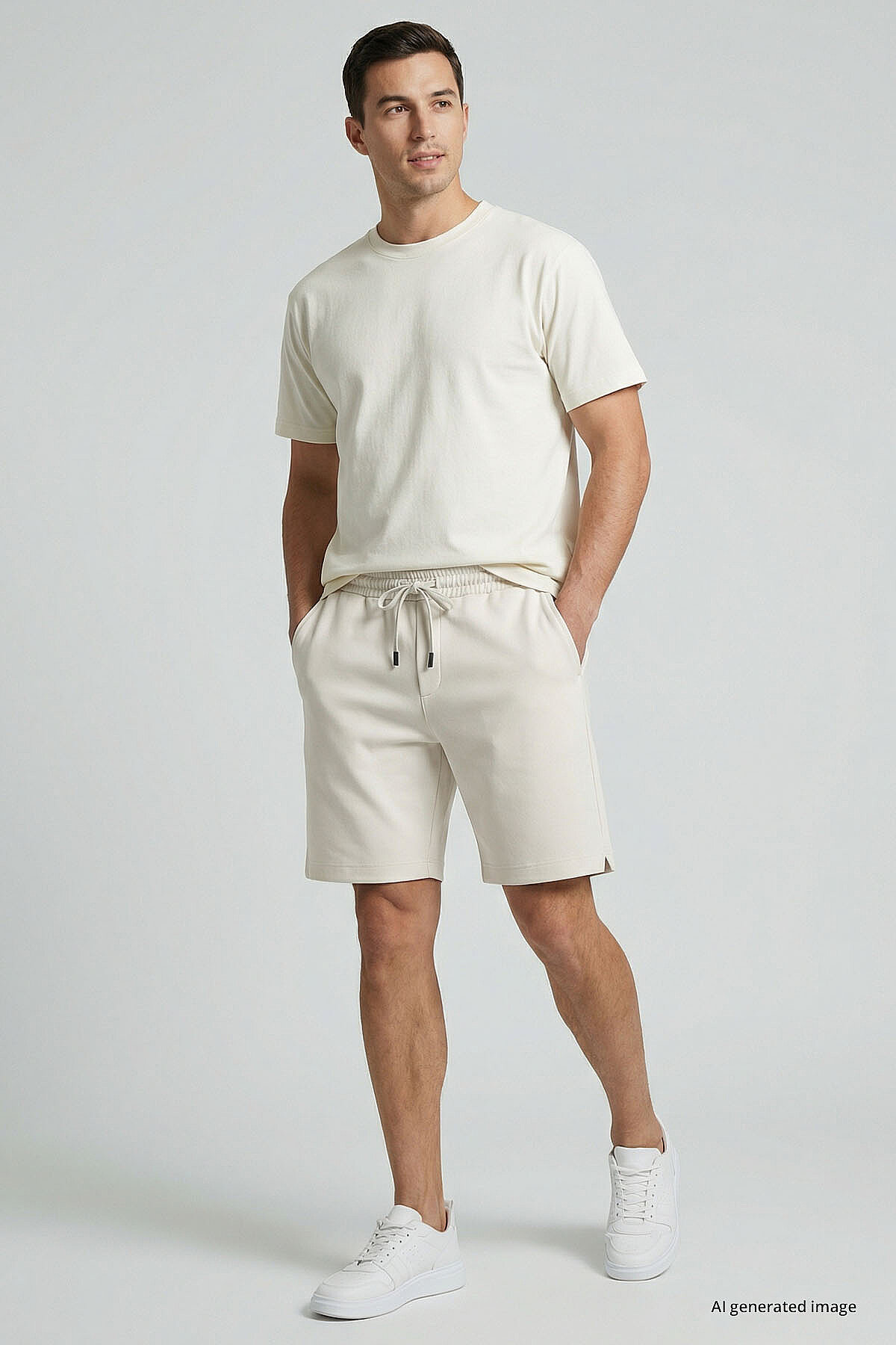 Ekru Standart Fit Basic Arka Cepli Erkek Şort - 81314 - TOMMYLIFE (1)
