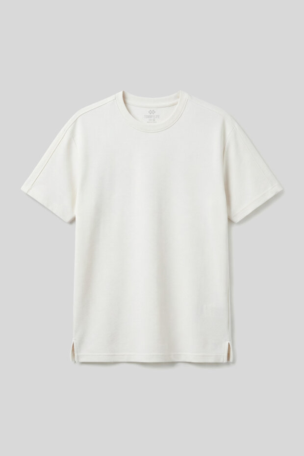 Ekru Rahat Form Esnek Nefes Alabilir Erkek T-Shirt - 88495 - 2