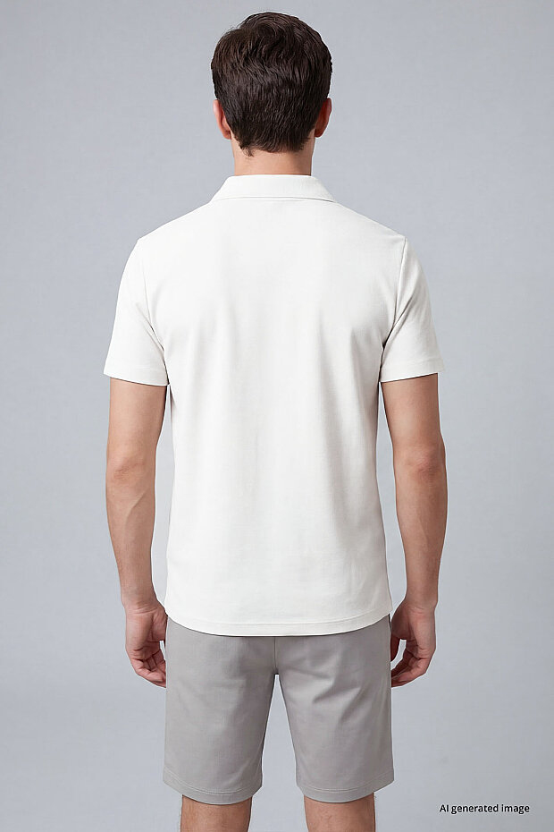Ekru Rahat Form Yumuşak Dokulu Polo Yaka Erkek T-Shirt - 88496 - 4