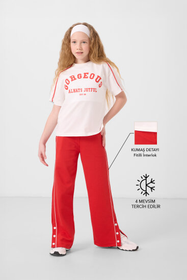 Ekru-Fiesta O Yaka Baskılı Geniş Paça Çıt Çıt Detaylı Kız Çocuk Palazzo Eşofman Takım - 75172 - TOMMYLIFE (1)