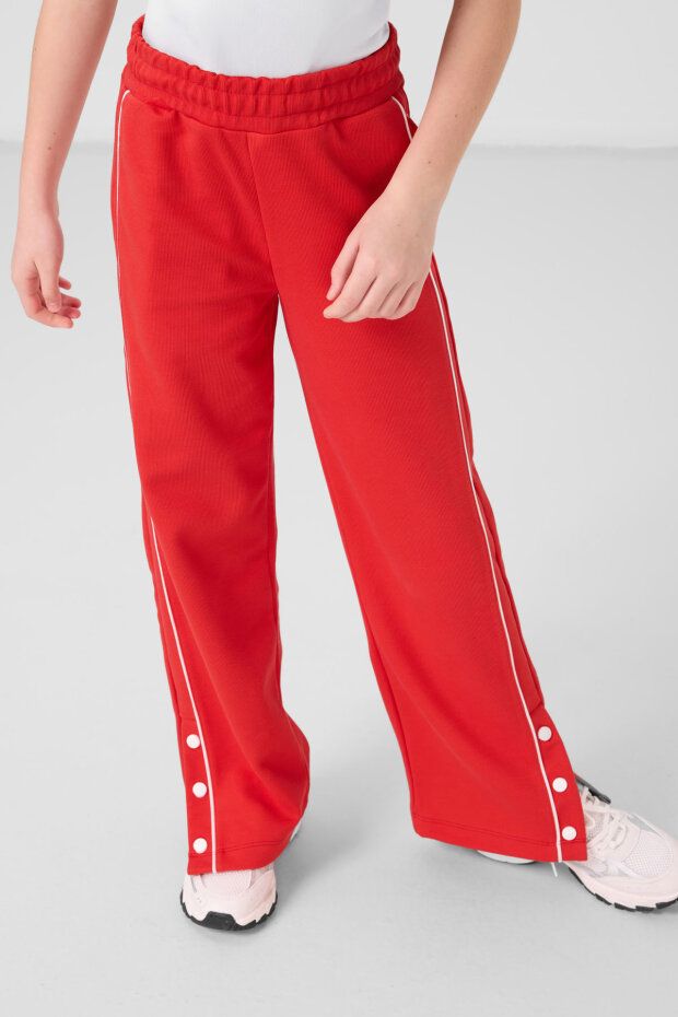 Ekru-Fiesta O Yaka Baskılı Geniş Paça Çıt Çıt Detaylı Kız Çocuk Palazzo Eşofman Takım - 75172 - 3