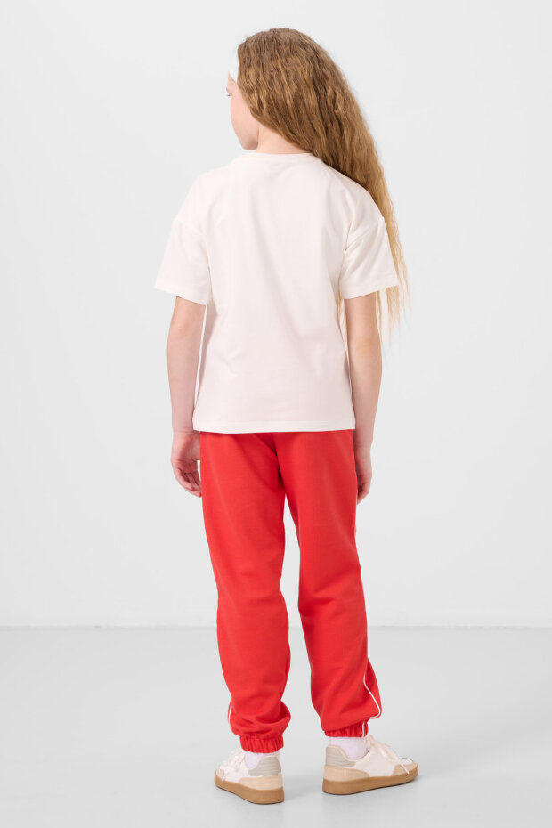 Ekru-Fiesta O Yaka Baskılı Lastik Paçalı Standart Fit Kız Çocuk Eşofman Takım - 75186 - 6