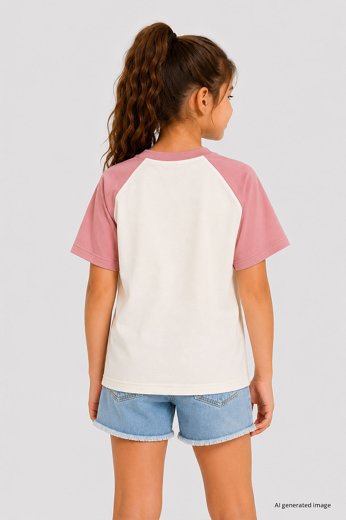 Ekru-Gül Kurusu Standart Fit Reglan Kollu Kız Çocuk T-Shirt - 75180 - TOMMYLIFE (1)