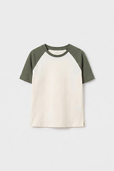 Ekru-Haki Standart Fit Reglan Kollu Kız Çocuk T-Shirt - 75180 
