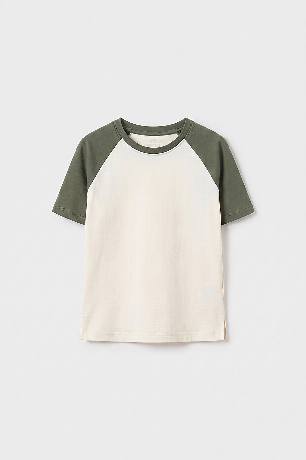 Ekru-Haki Standart Fit Reglan Kollu Kız Çocuk T-Shirt - 75180 - 1