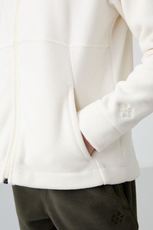Ekru Kalın Yumuşak Dokulu Standart Fit Nakışlı Polar Kız Çocuk Sweatshirt - 75152 - 3