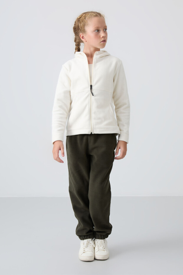 Ekru Kalın Yumuşak Dokulu Standart Fit Nakışlı Polar Kız Çocuk Sweatshirt - 75152 - 4