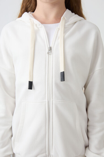 Ekru Pamuklu İçi Tüylü Yumuşak Dokulu Standart Fit Nakışlı Kız Çocuk Sweatshirt - 75149 - TOMMYLIFE (1)