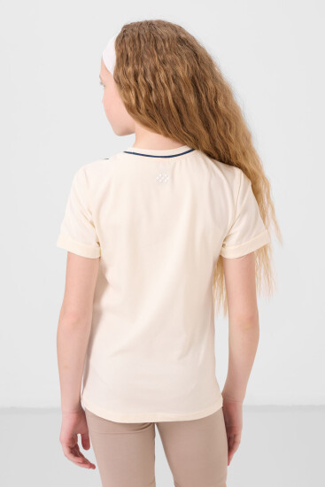 Ekru Pamuklu O Yaka Standart Fit Basic Kız Çocuk T-Shirt - 75177 - Thumbnail