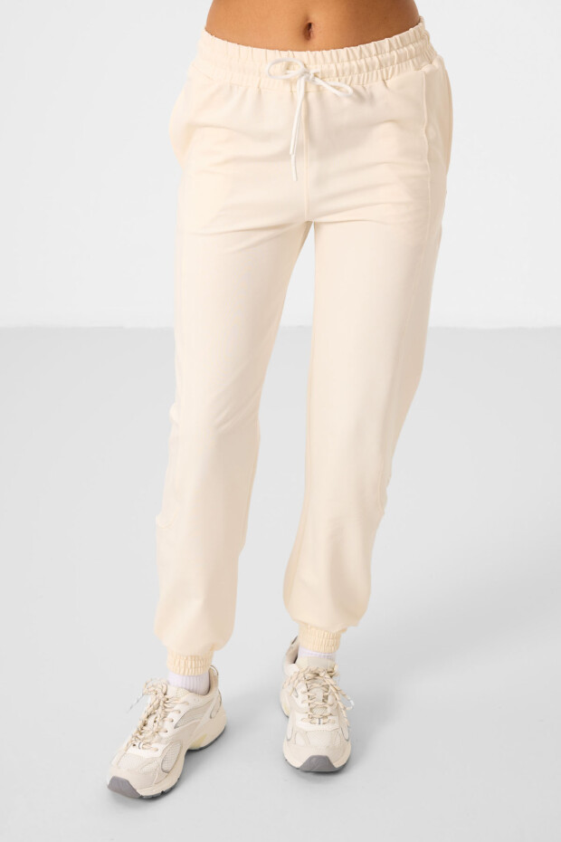 Ekru O Yaka Basic Oversize Kadın Eşofman Tunik Takım - 95347 - 2