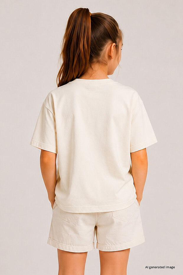 Ekru Rahat Form Kısa Kollu Baskılı Kız Çocuk T-Shirt - 75174 - 3