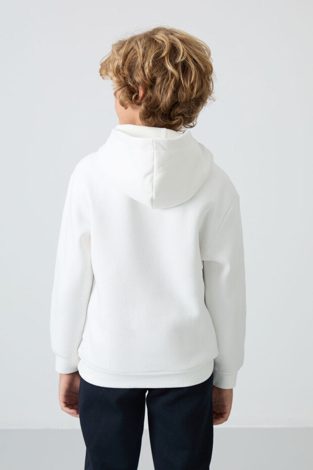 Ekru Pamuklu Kalın İçi Tüylü Yumuşak Dokulu Standart Fit Baskılı Erkek Çocuk Sweatshirt - 11215 - 5