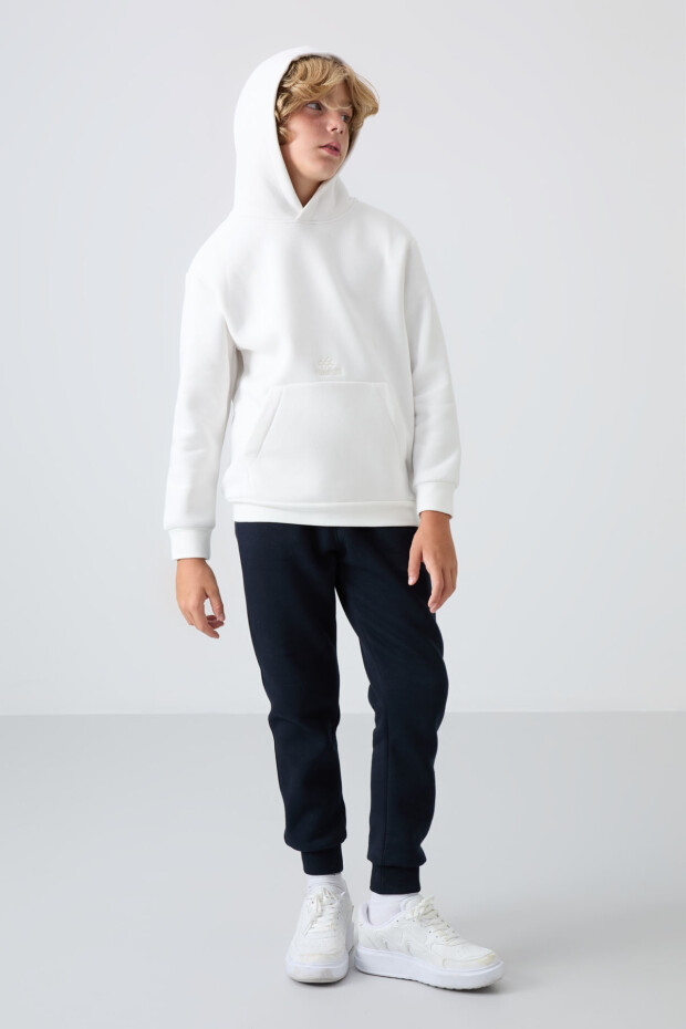 Ekru Pamuklu Kalın İçi Tüylü Yumuşak Dokulu Standart Fit Baskılı Erkek Çocuk Sweatshirt - 11215 - 3