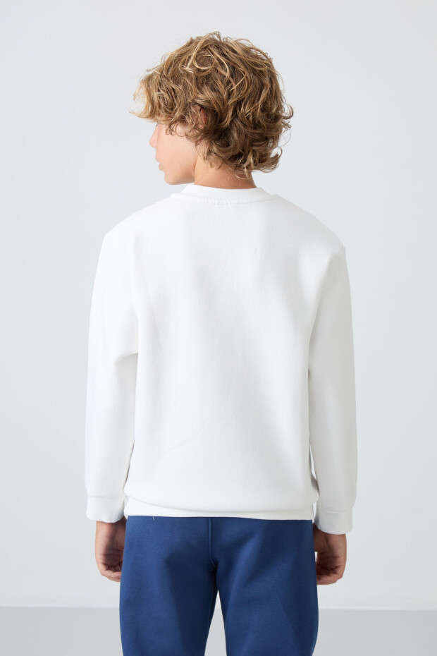 Ekru Pamuklu Kalın İçi Tüylü Yumuşak Dokulu Standart Fit Baskılı Erkek Çocuk Sweatshirt - 11216 - 5