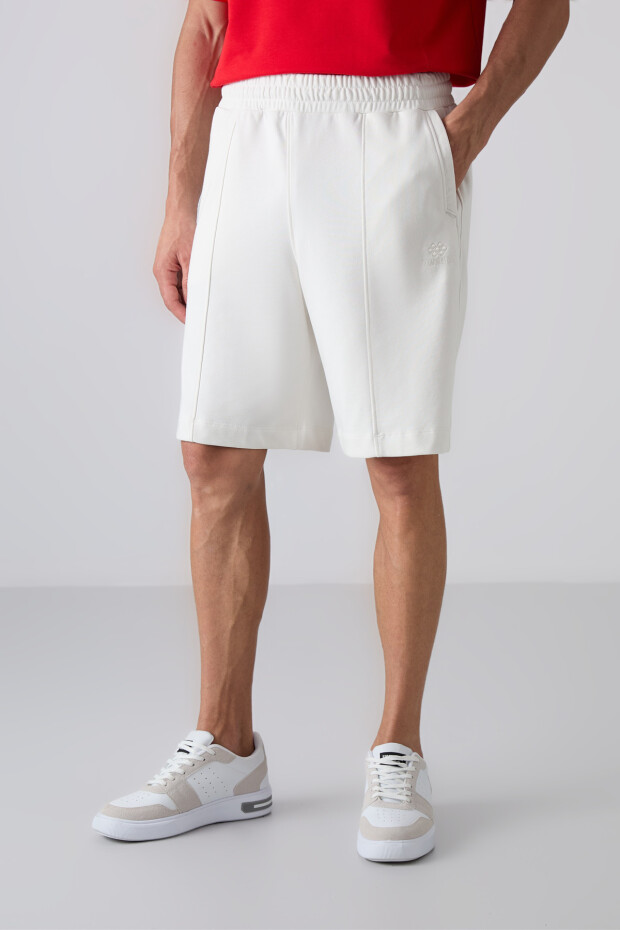 Ekru Pamuklu Kalın Yumuşak Dokulu Comfort Fit Basic Erkek Şort - 81261 - 2