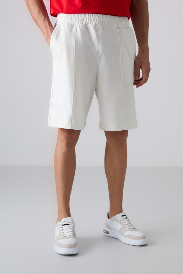 Ekru Pamuklu Kalın Yumuşak Dokulu Comfort Fit Basic Erkek Şort - 81261 - 4