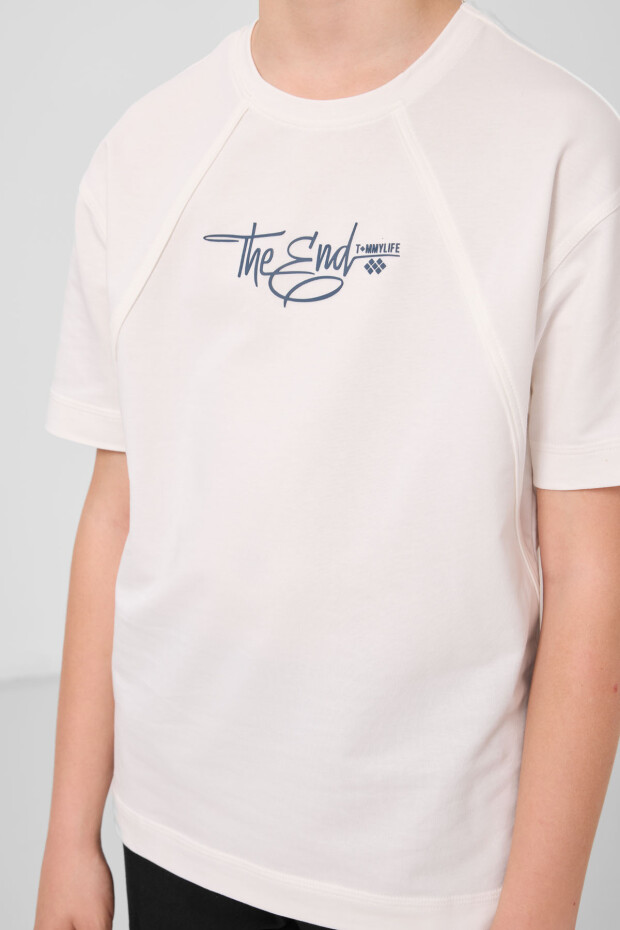 Ekru Pamuklu Yumuşak Dokulu Oversize Baskılı Erkek Çocuk T-Shirt - 11285 - 4