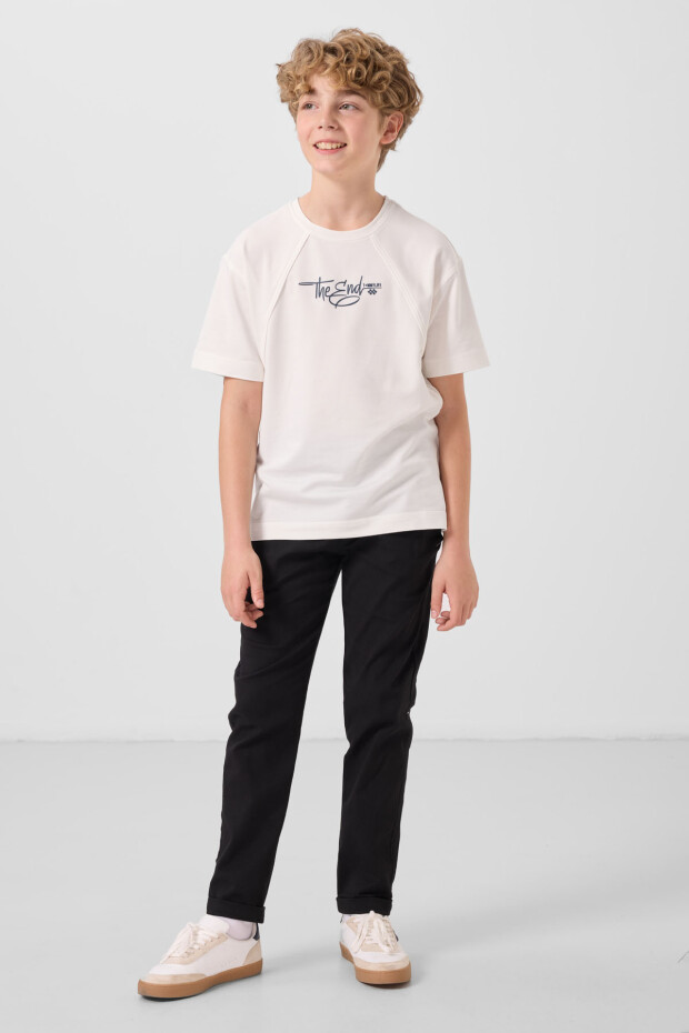 Ekru Pamuklu Yumuşak Dokulu Oversize Baskılı Erkek Çocuk T-Shirt - 11285 - 2