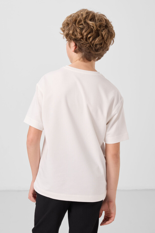 Ekru Pamuklu Yumuşak Dokulu Oversize Baskılı Erkek Çocuk T-Shirt - 11285 - 5