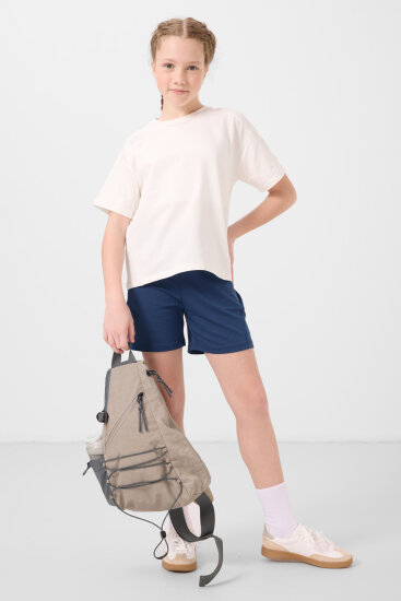 Ekru-Parlament Pamuklu Yumuşak Dokulu Standart Fit Basic Kız Çocuk Şort Takım - 75184 