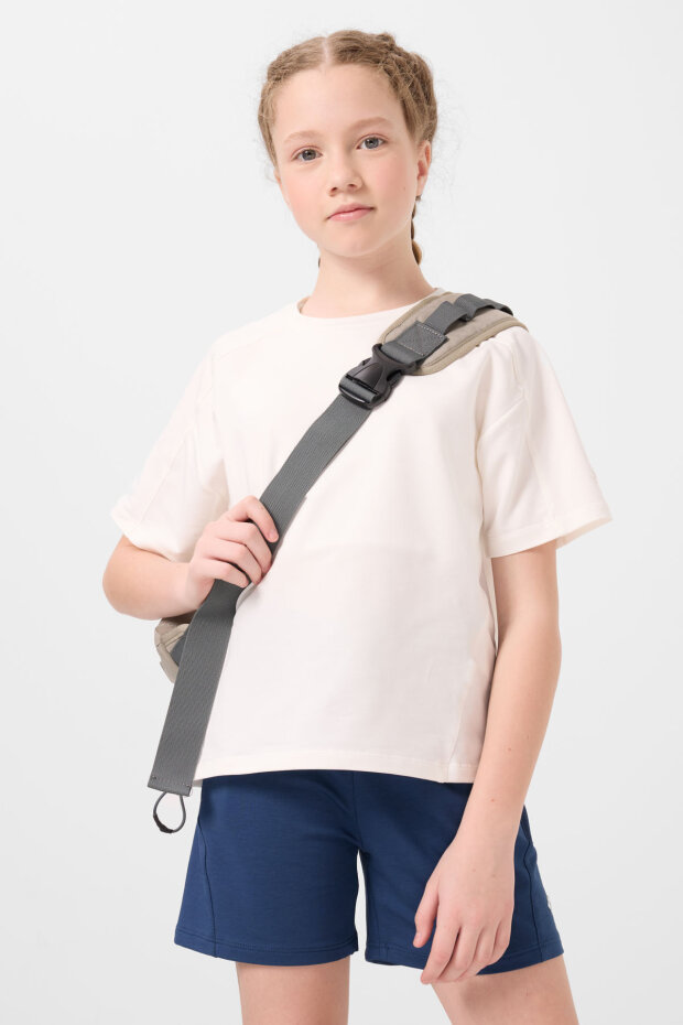 Ekru-Parlament Pamuklu Yumuşak Dokulu Standart Fit Basic Kız Çocuk Şort Takım - 75184 - 3