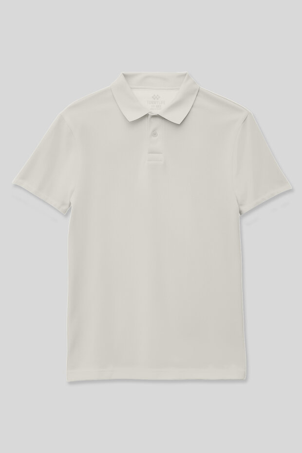 Ekru Polo Yaka Standart Fit Basic Unisex Çocuk T-Shirt - 11330 - 5