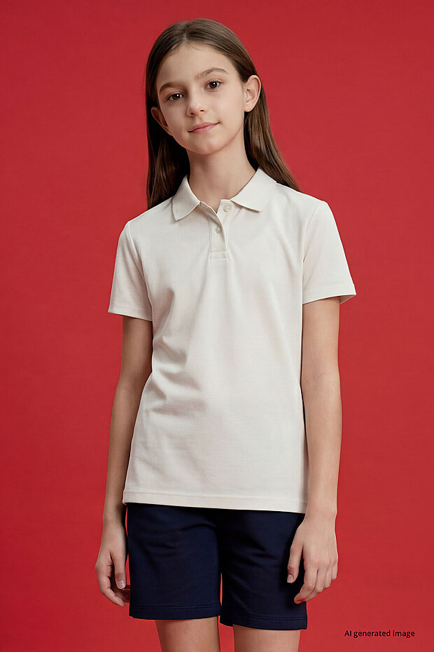 Ekru Polo Yaka Standart Fit Basic Unisex Çocuk T-Shirt - 11330 - 6