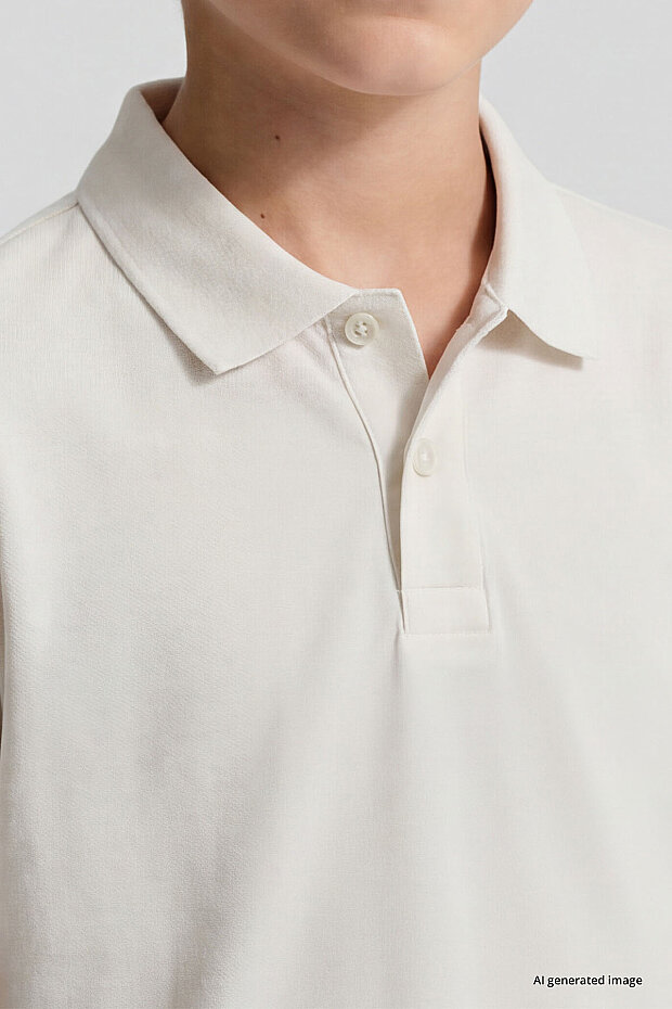 Ekru Polo Yaka Standart Fit Basic Unisex Çocuk T-Shirt - 11330 - 7