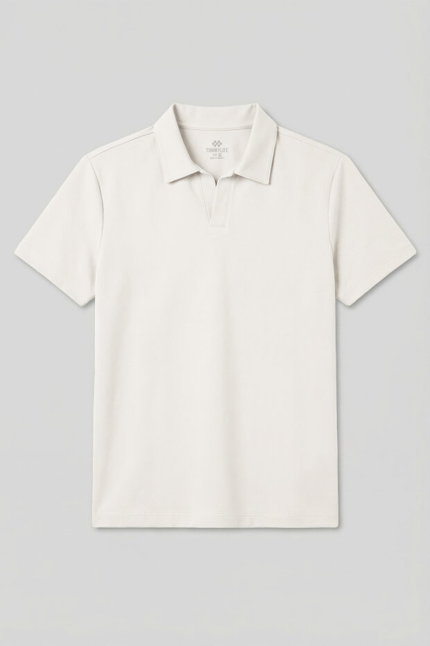 Ekru Rahat Form Yumuşak Dokulu Polo Yaka Erkek T-Shirt - 88496 - 2