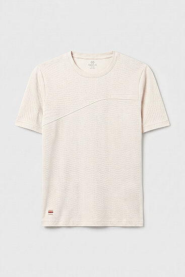 Ekru Rahat Form Yüzeyi Dokulu Ön Dikiş Detaylı Erkek T-Shirt - 88437 