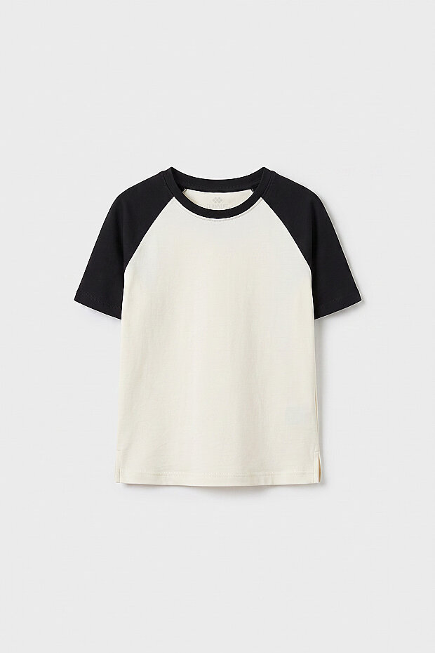Ekru-Siyah Standart Fit Reglan Kollu Kız Çocuk T-Shirt - 75180 - 3