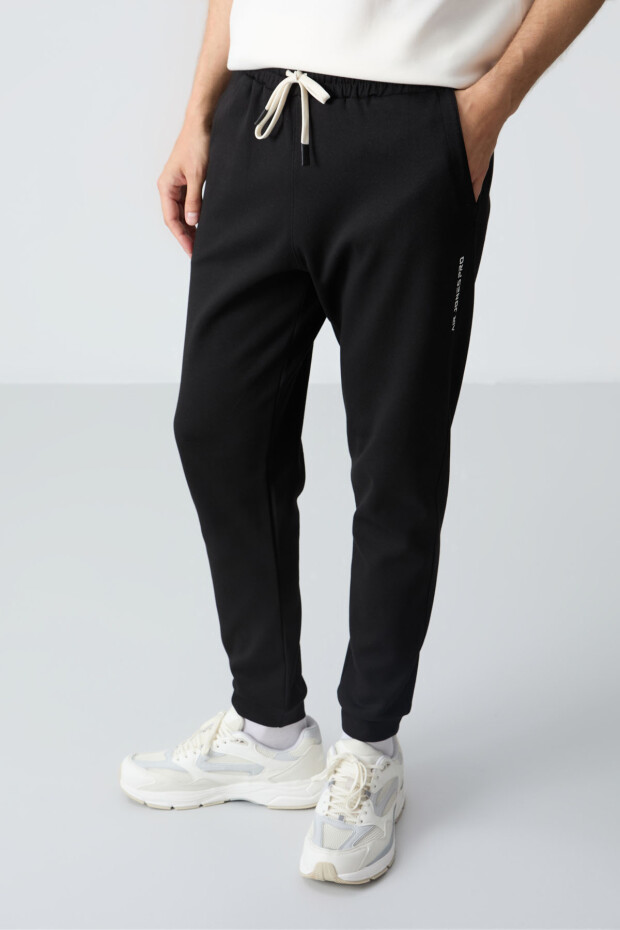 Ekru Siyah Pamuklu Kalın Yumuşak Dokulu Oversize Fit Basic Erkek Eşofman Takım - 85261 - 5