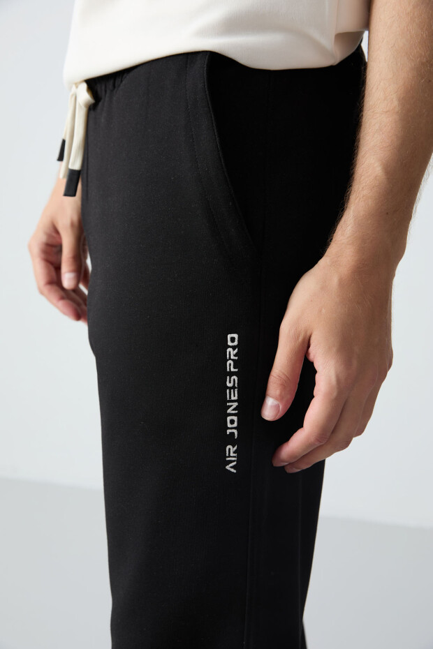 Ekru Siyah Pamuklu Kalın Yumuşak Dokulu Oversize Fit Basic Erkek Eşofman Takım - 85261 - 6