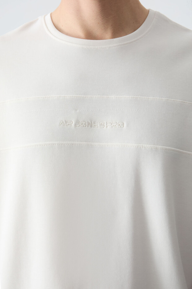 Ekru Siyah Pamuklu Kalın Yumuşak Dokulu Oversize Fit Basic Erkek Eşofman Takım - 85261 - 4