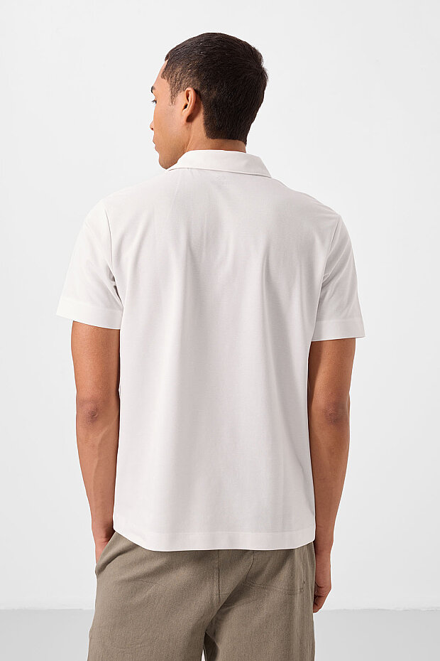 Ekru Standart Kalıp Basic Polo Yaka Erkek T-Shirt - 87748 - 6