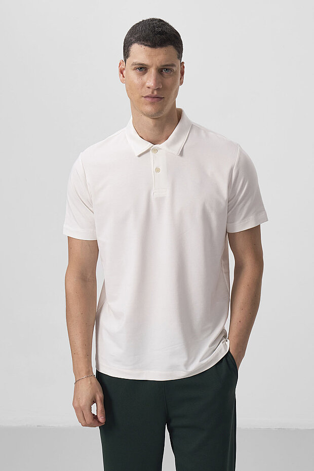 Ekru Standart Kalıp Basic Polo Yaka Erkek T-Shirt - 87768 - 1
