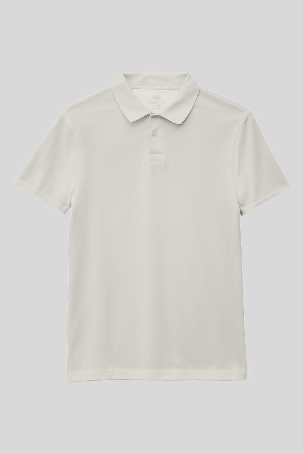 Ekru Polo Yaka Standart Fit Basic Unisex Çocuk T-Shirt - 11330 - 1